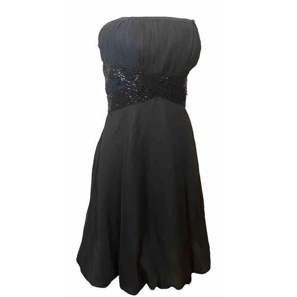 Vintage Versace Black Mini Dress M 8 Strapless Beaded Designer Cocktail Party - Picture 3 of 16